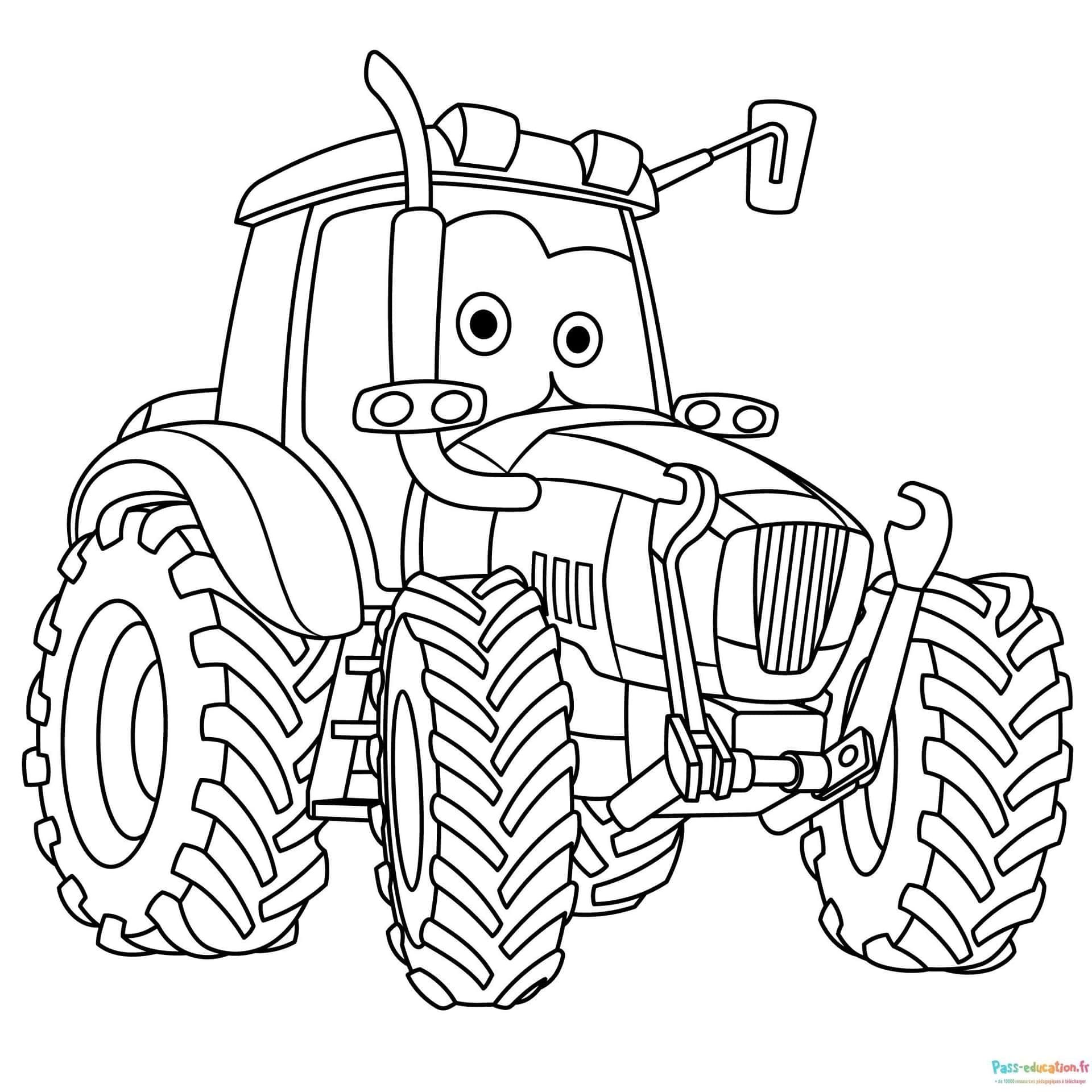 Coloriage Tracteur souriant à imprimer et colorier