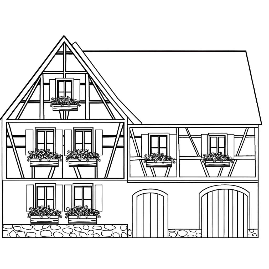 Coloriage Maison alsacienne à imprimer et colorier