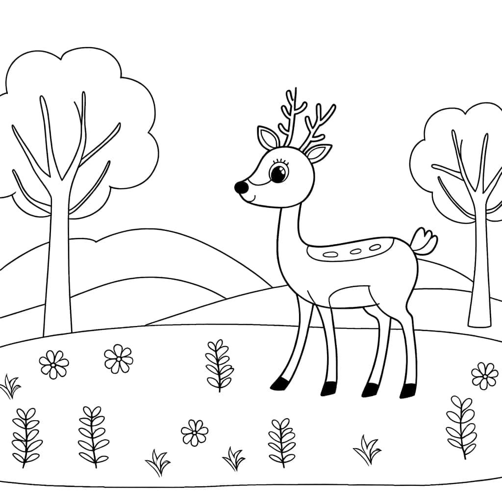 Coloriage Biche dans la forêt à imprimer et colorier