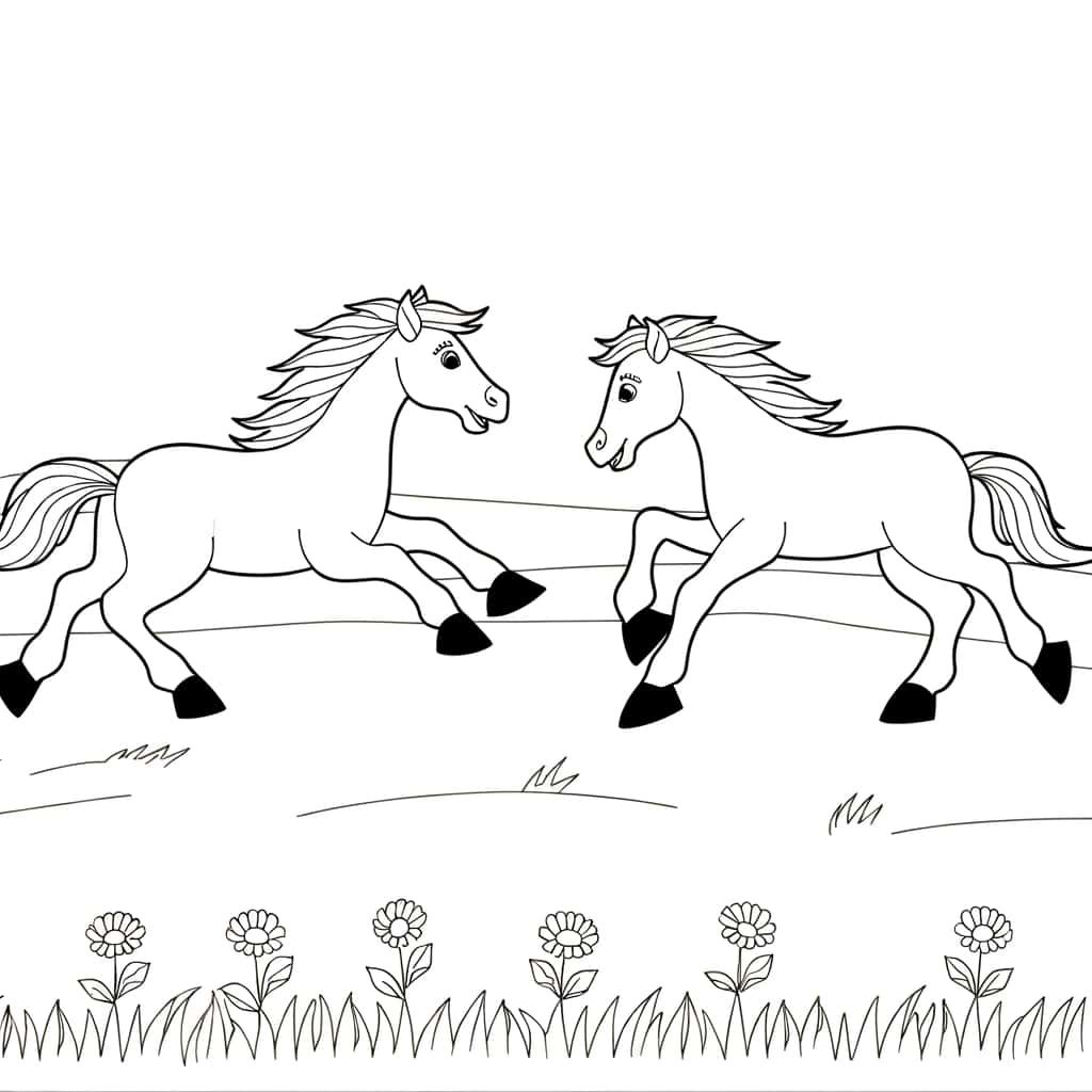 Coloriage Chevaux en duo à imprimer et colorier