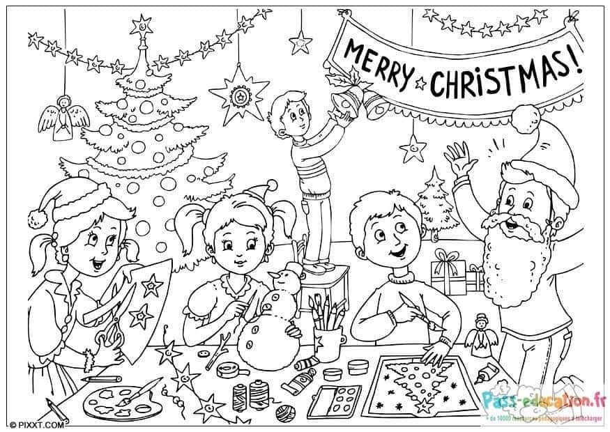 Coloriage Noël en famille à imprimer et colorier