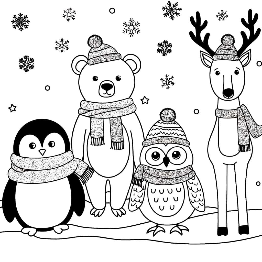 Coloriage Animaux d'hiver à imprimer et colorier