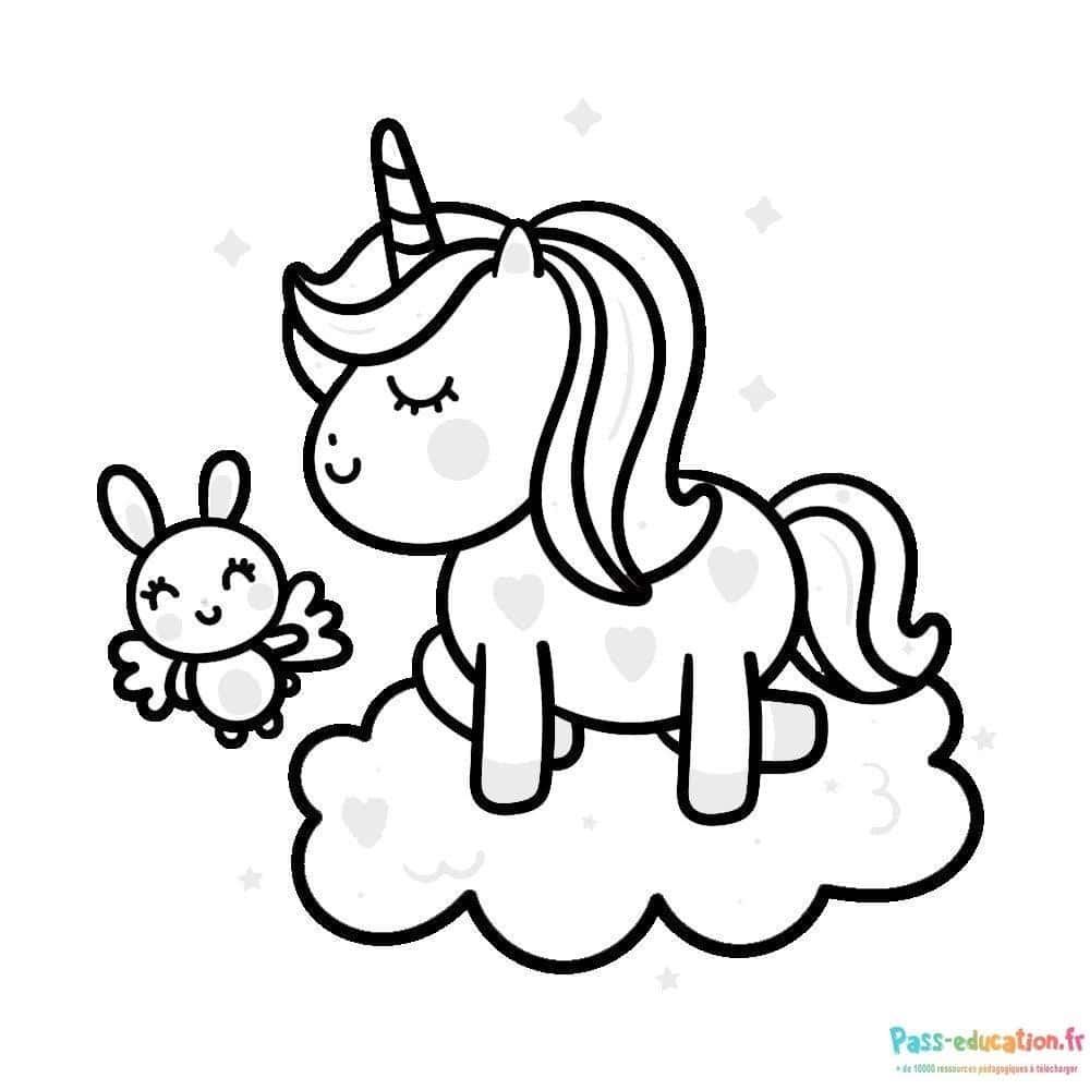 Coloriage Licorne et lapin à imprimer et colorier