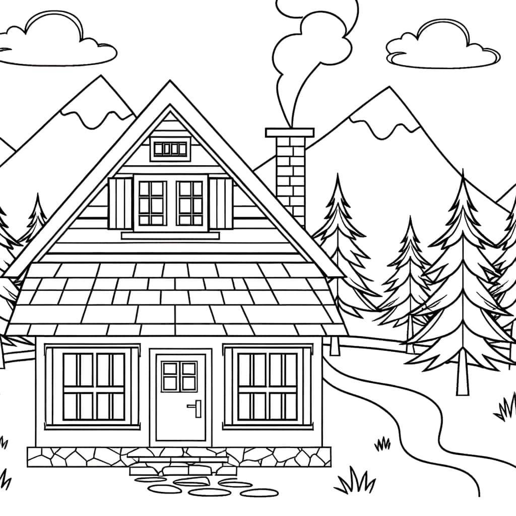 Coloriage Chalet montagnard à imprimer et colorier