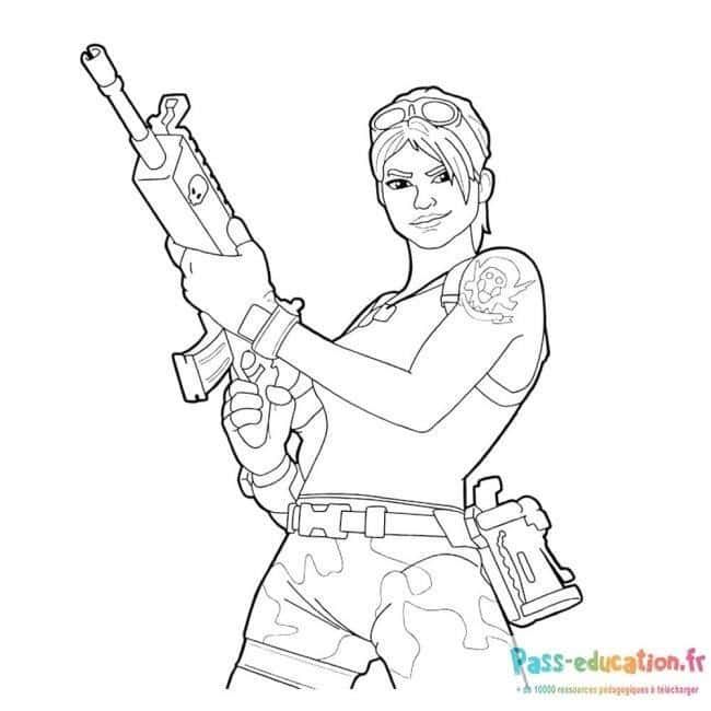 Coloriage Guerrier avec fusil à imprimer et colorier