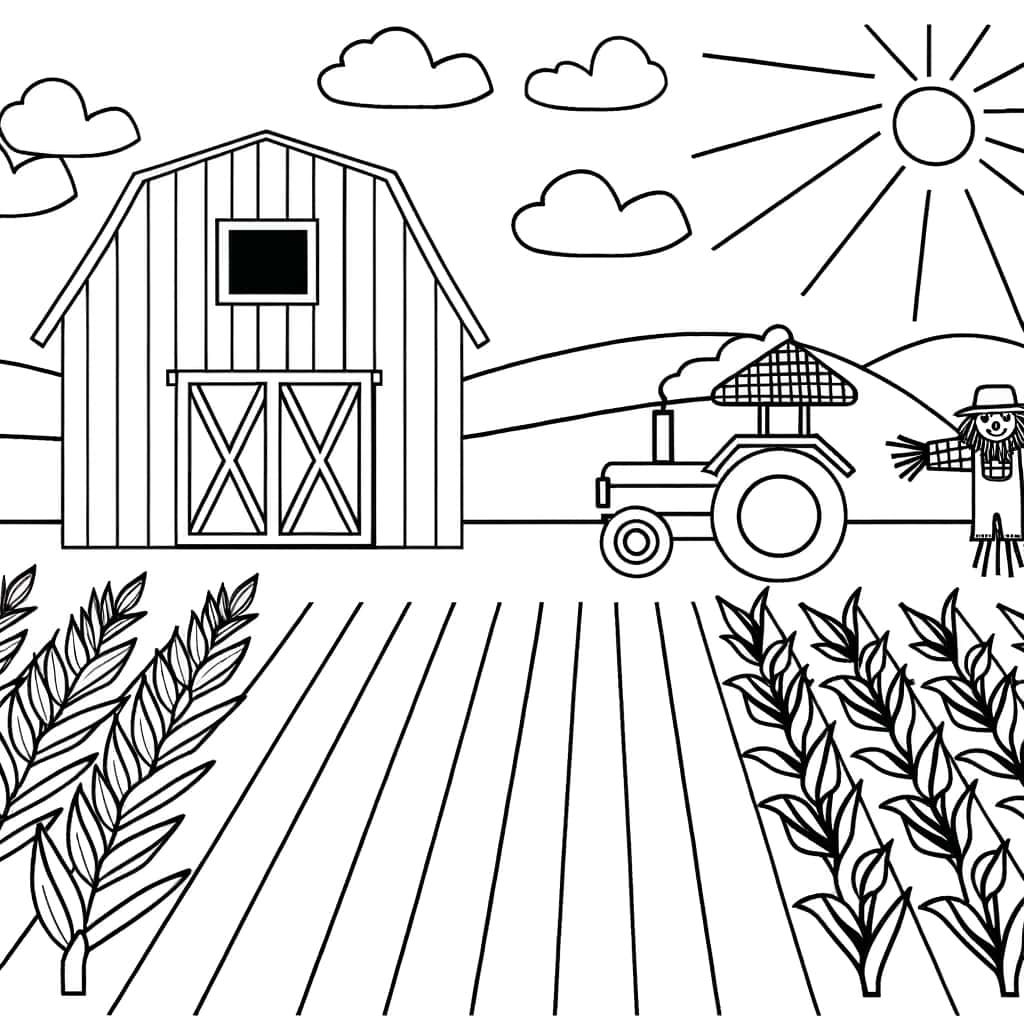 Coloriage Ferme et tracteur à imprimer et colorier