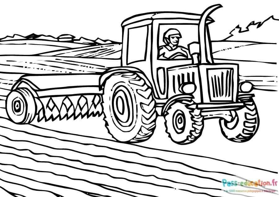 Coloriage Tracteur à la ferme à imprimer et colorier