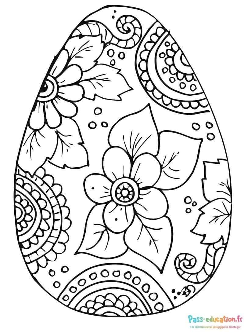 Coloriage Œuf de Pâques fleuri à imprimer et colorier