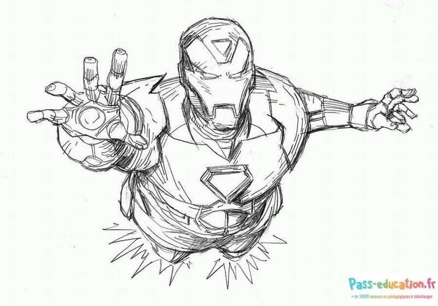 Coloriage Iron Man en action à imprimer et colorier