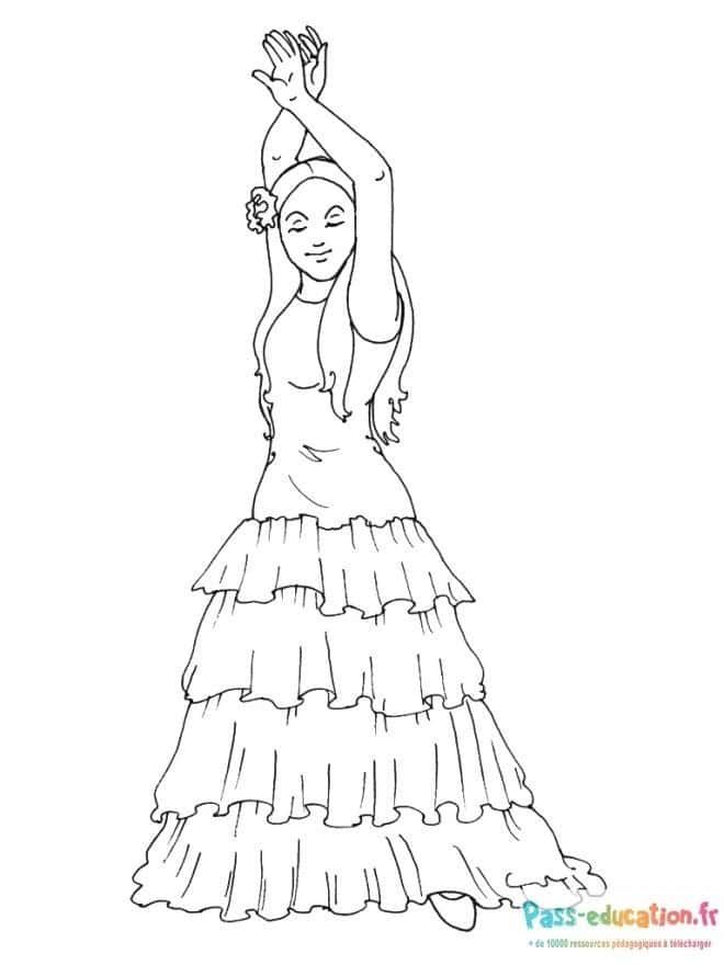 Coloriage Danseuse flamenco à imprimer et colorier