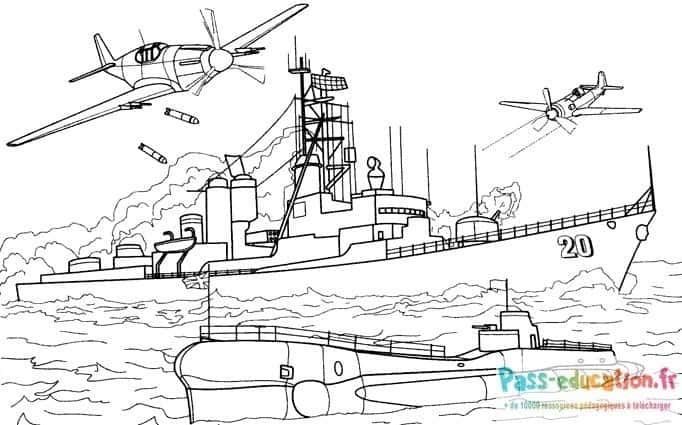 Coloriage Navires et avions militaires à imprimer et colorier