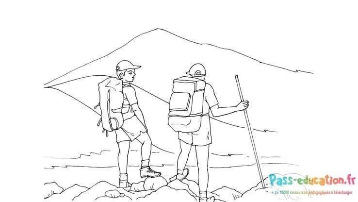 Coloriage Randonnée en montagne à imprimer et colorier