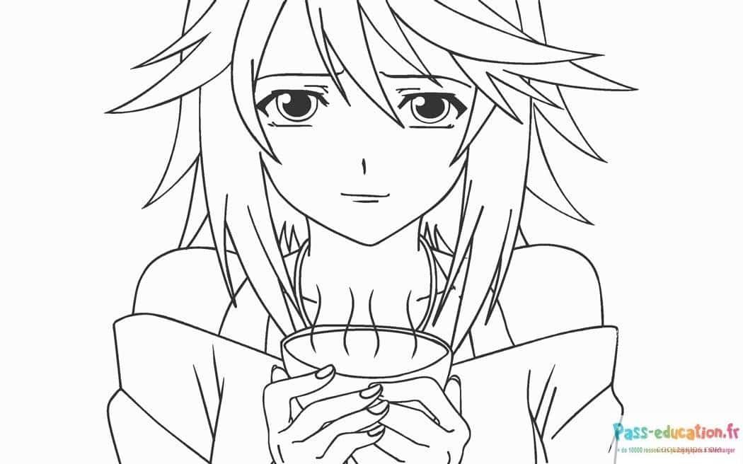 Coloriage Personnage avec tasse à imprimer et colorier