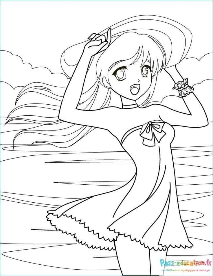 Coloriage Fille anime plage à imprimer et colorier