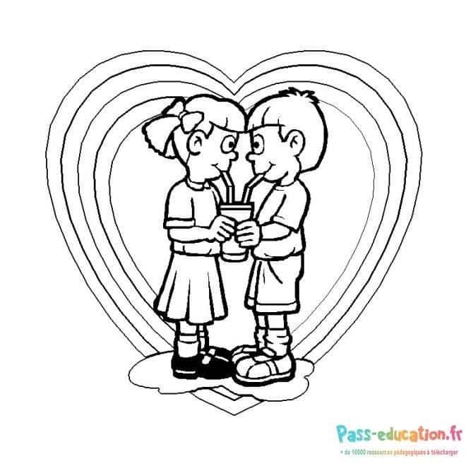 Coloriage Enfants amoureux à imprimer et colorier