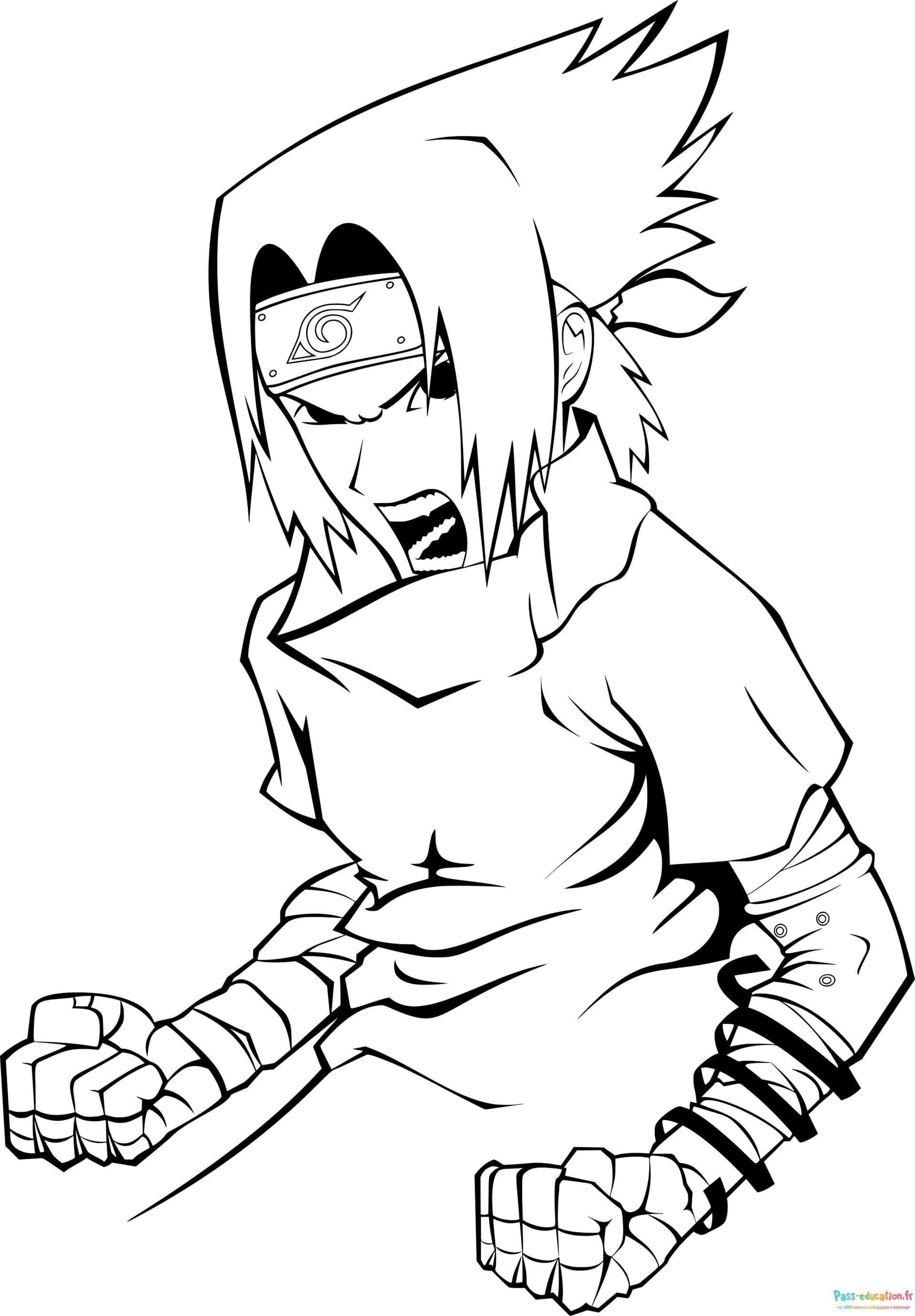 Coloriage Sasuke en action à imprimer et colorier