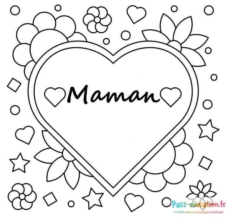 Coloriage Cœur Maman à imprimer et colorier