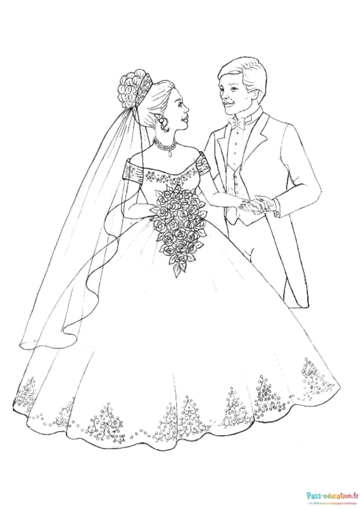 Coloriage Mariée et marié à imprimer et colorier
