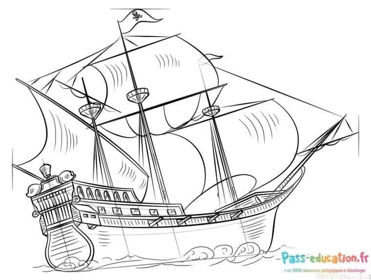 Coloriage Voilier pirate à imprimer et colorier