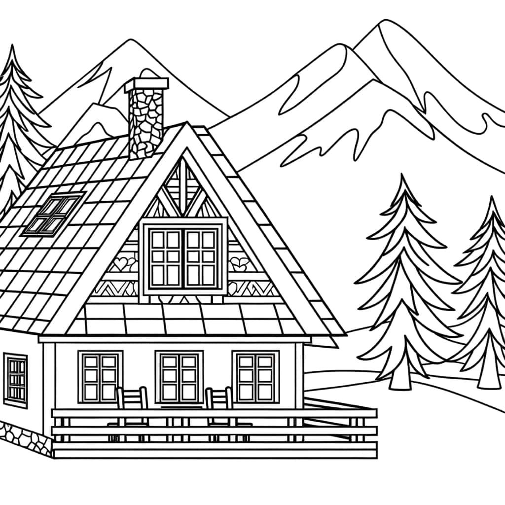 Coloriage Chalet montagnard à imprimer et colorier