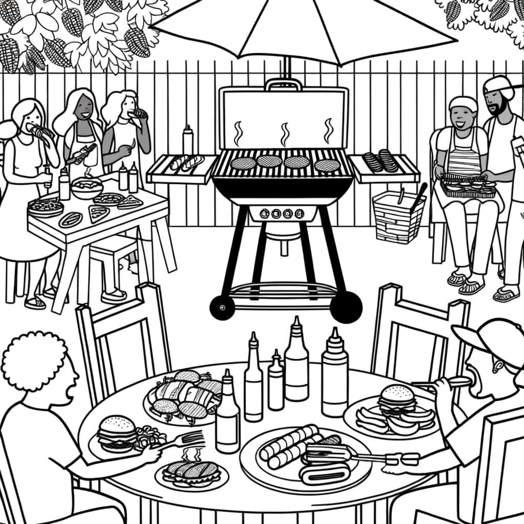 Coloriage Barbecue familial à imprimer et colorier