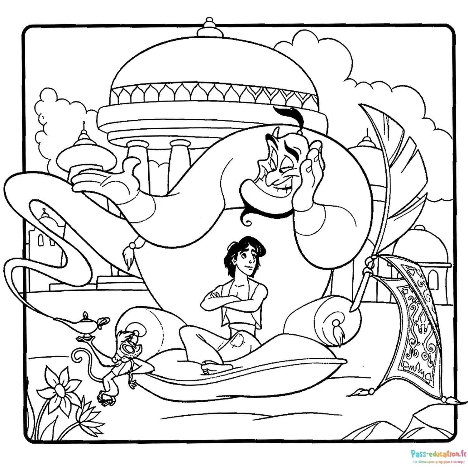 Coloriage Aladdin et Genie à imprimer et colorier