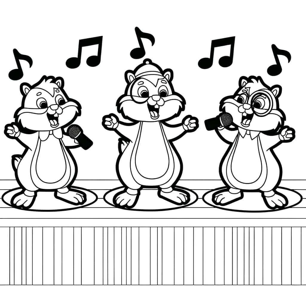 Coloriage Concert de Chipmunks à imprimer et colorier