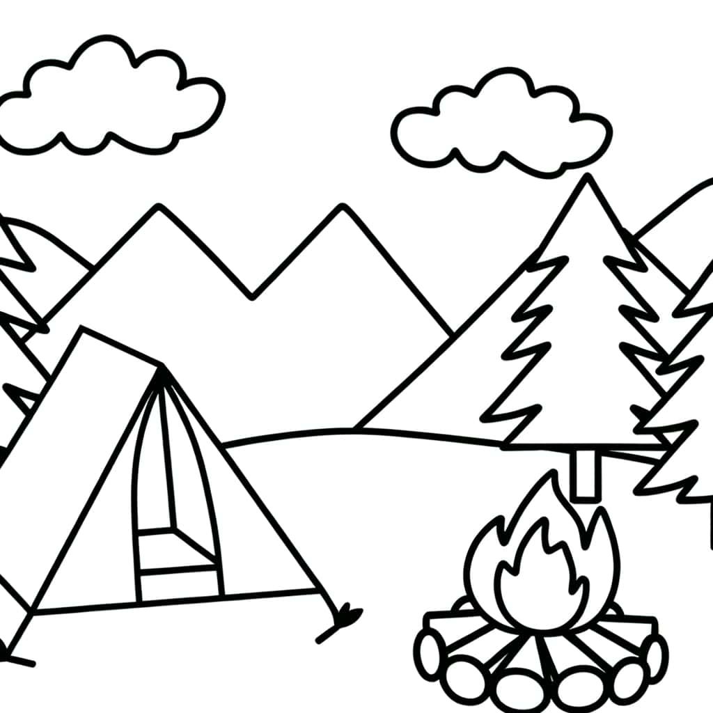 Coloriage Camping en montagne à imprimer et colorier