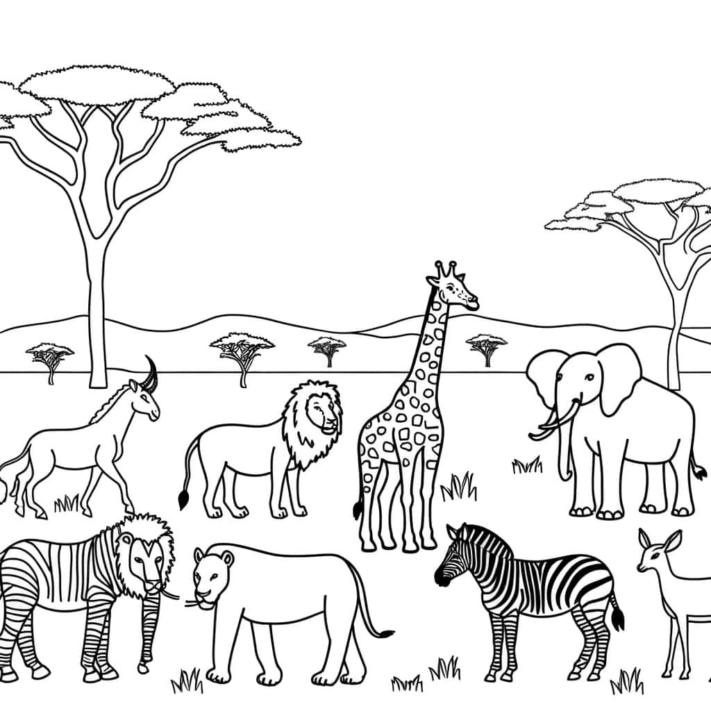 Coloriage Animaux de la savane à imprimer et colorier