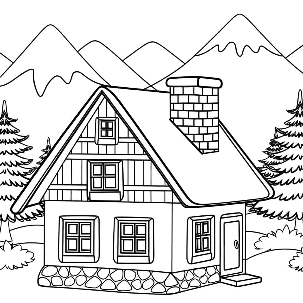 Coloriage Chalet montagnard à imprimer et colorier