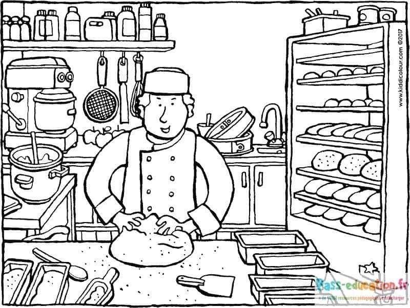 Coloriage Cuisinier à l'œuvre à imprimer et colorier