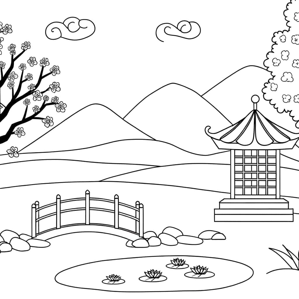 Coloriage Jardin asiatique à imprimer et colorier