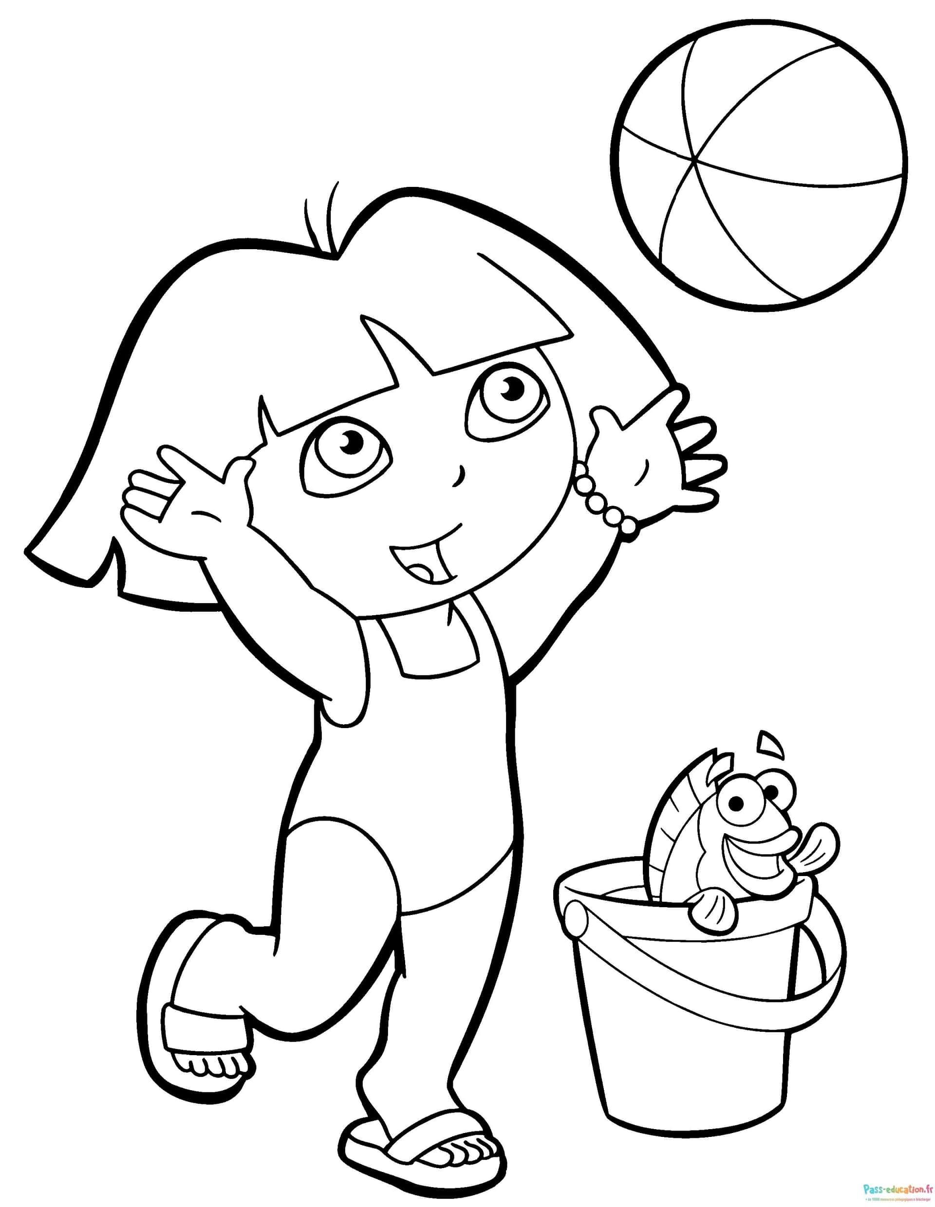 Coloriage Dora à la plage à imprimer et colorier