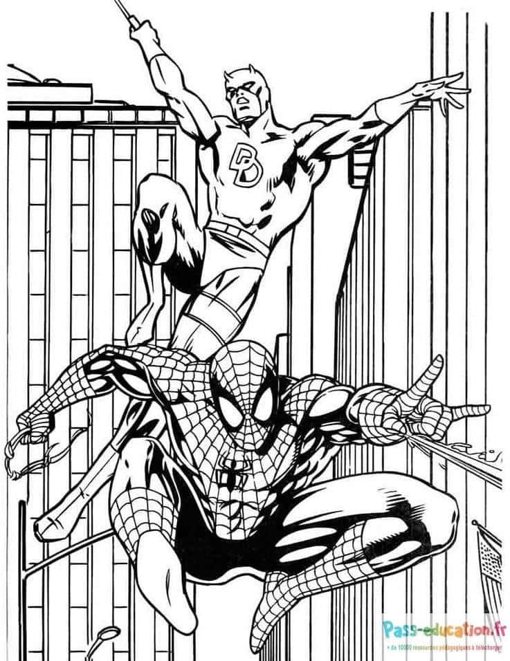 Coloriage Spider-Man en action à imprimer et colorier