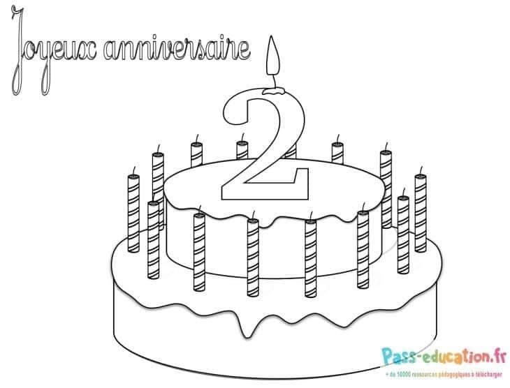 Coloriage Gâteau anniversaire 2 ans à imprimer et colorier