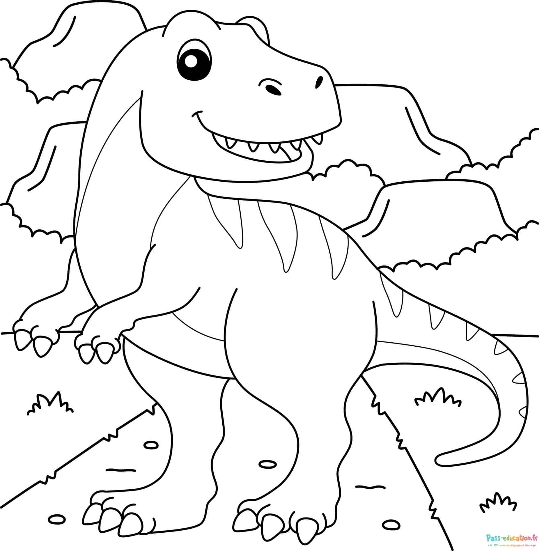 Coloriage Tyrannosaure joyeux à imprimer et colorier