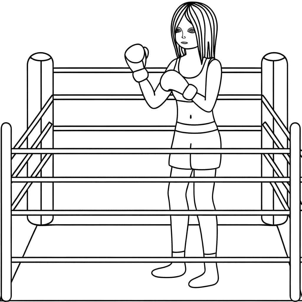 Coloriage Boxeuse prête au combat à imprimer et colorier