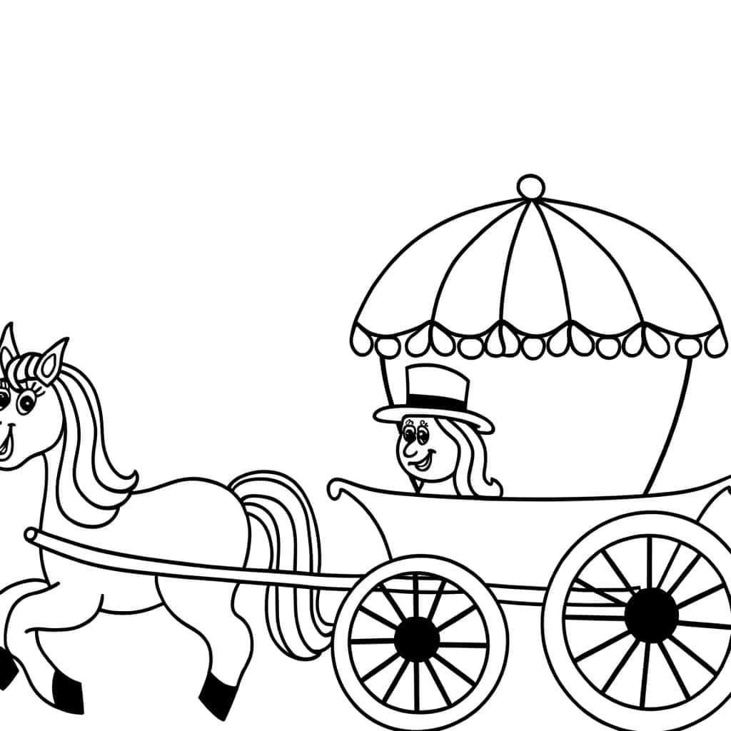Coloriage Calèche et cheval à imprimer et colorier
