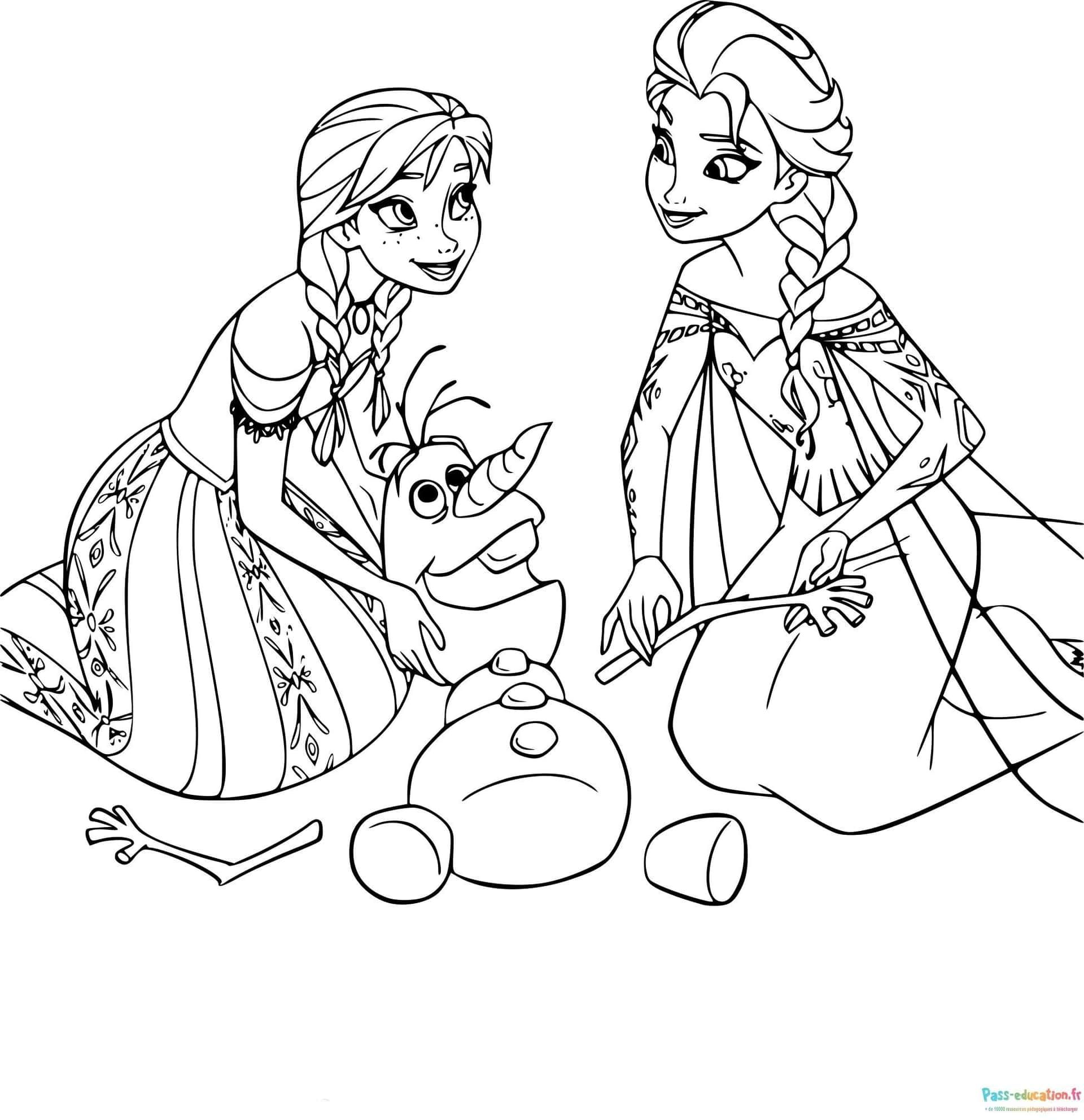 Coloriage Elsa Anna Olaf à imprimer et colorier