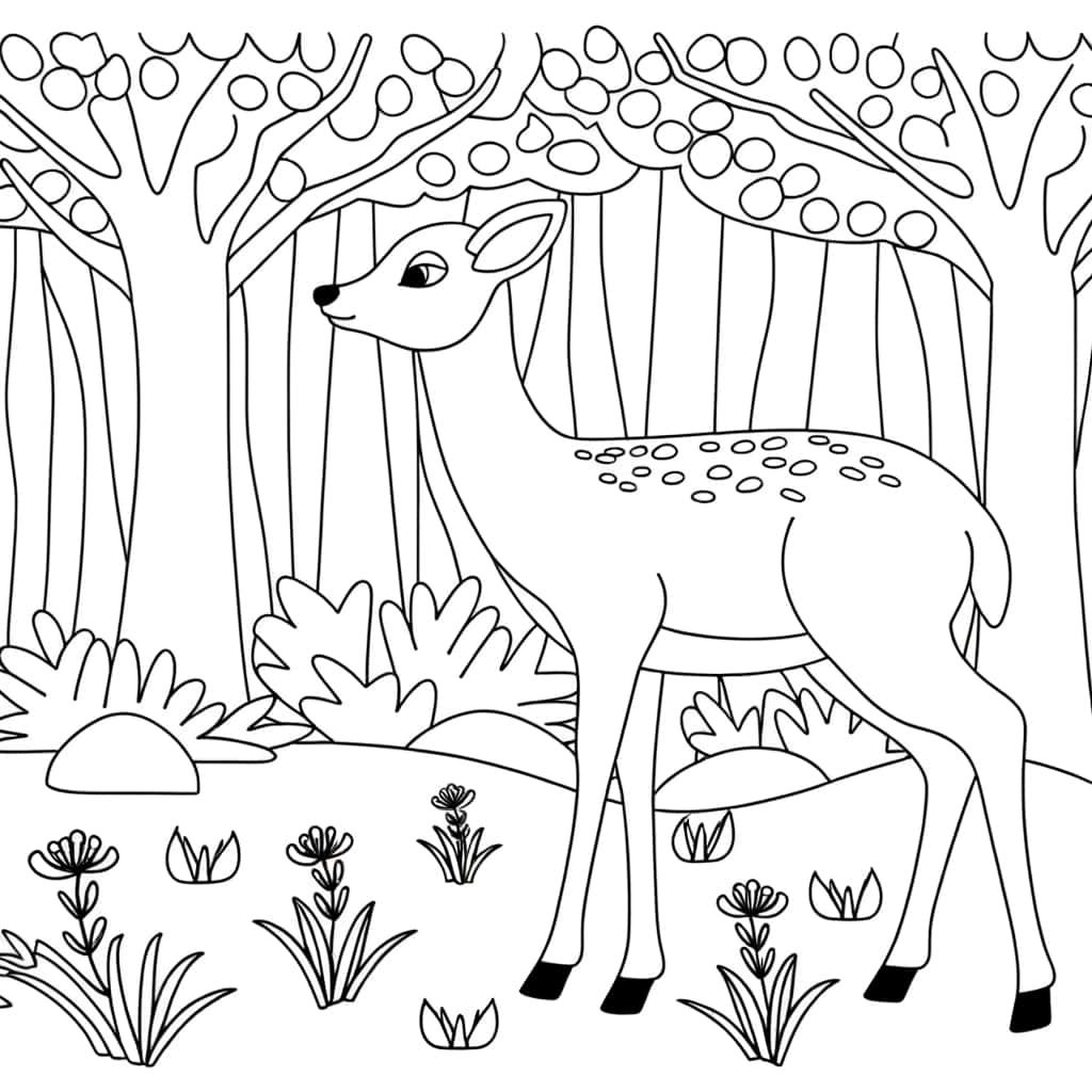 Coloriage Biche en forêt à imprimer et colorier