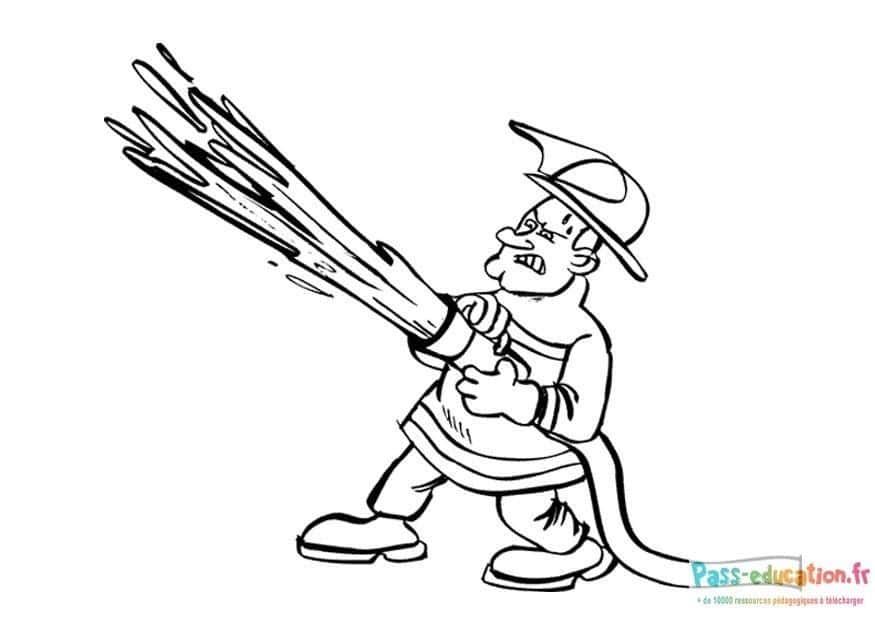 Coloriage Pompier lance eau à imprimer et colorier