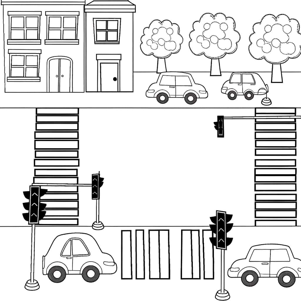 Coloriage Intersection urbaine à imprimer et colorier