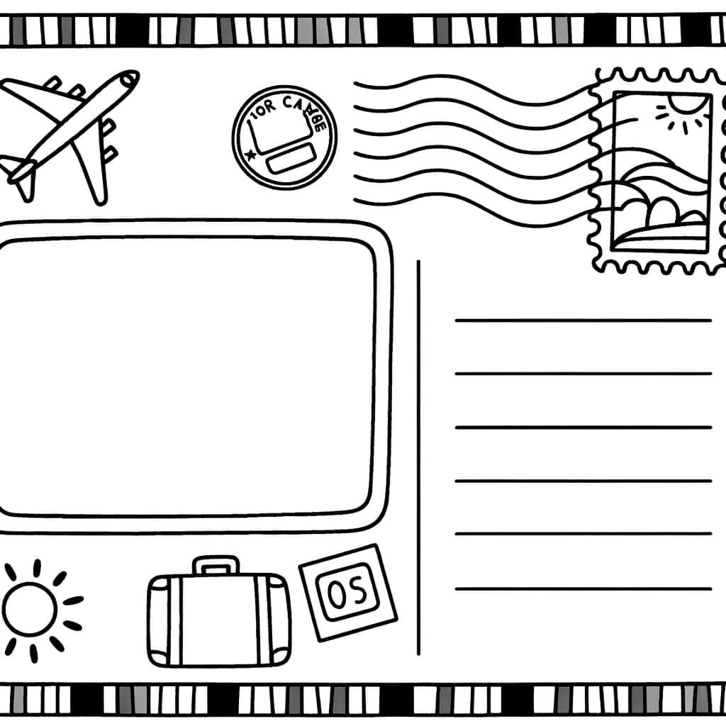 Coloriage Carte Postale Vacances à imprimer et colorier