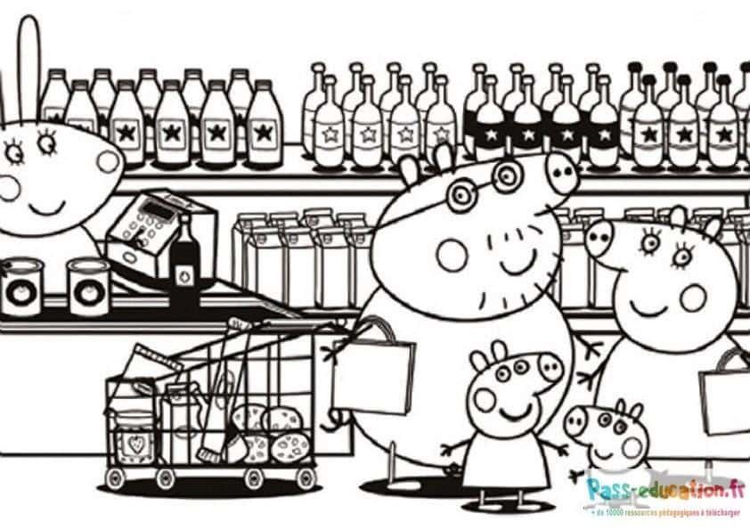 Coloriage Peppa Pig à la caisse à imprimer et colorier