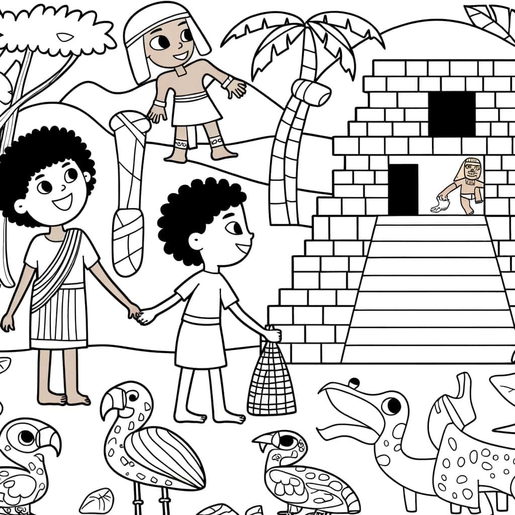 Coloriage Aventure en jungle à imprimer et colorier