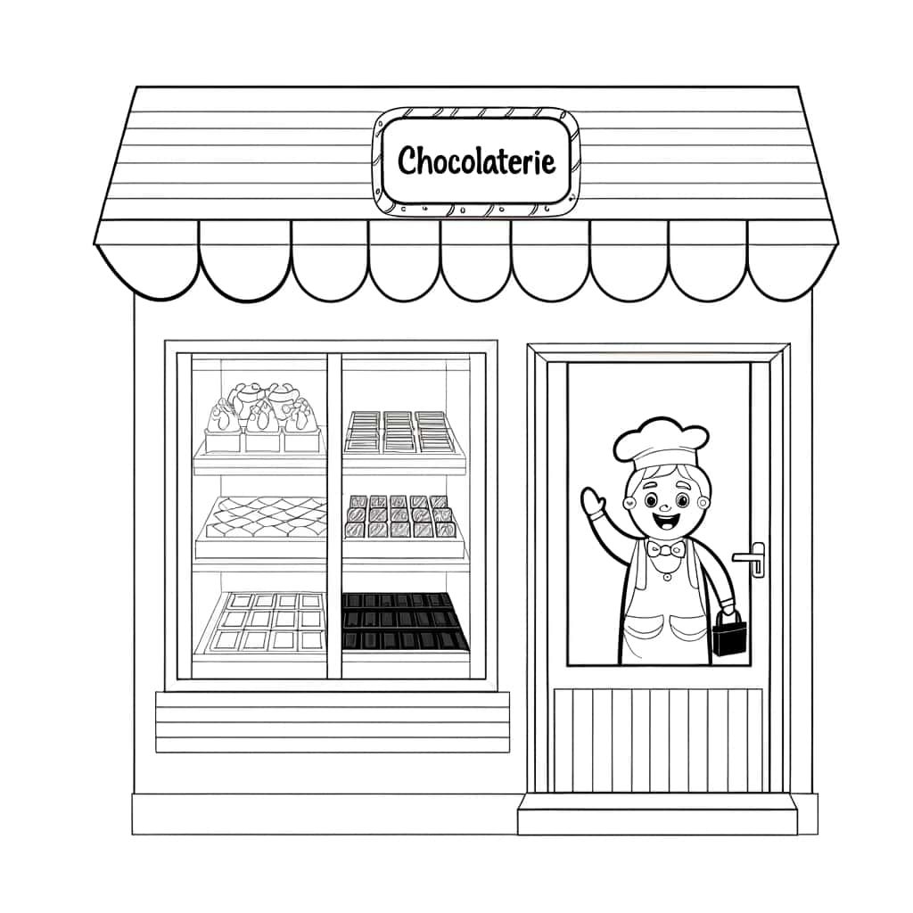 Coloriage Boutique de chocolat à imprimer et colorier