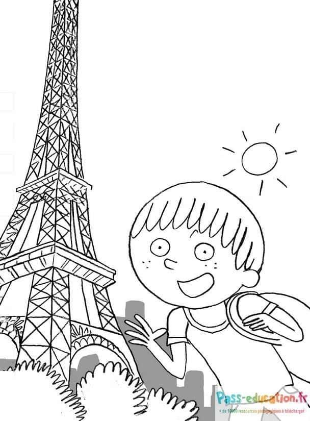 Coloriage Garçon à Paris à imprimer et colorier