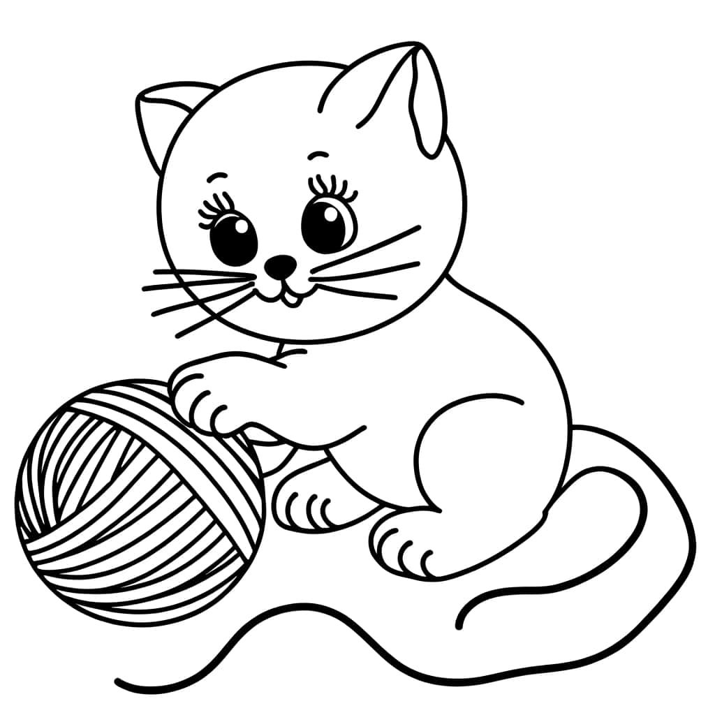 Coloriage Chaton et pelote à imprimer et colorier
