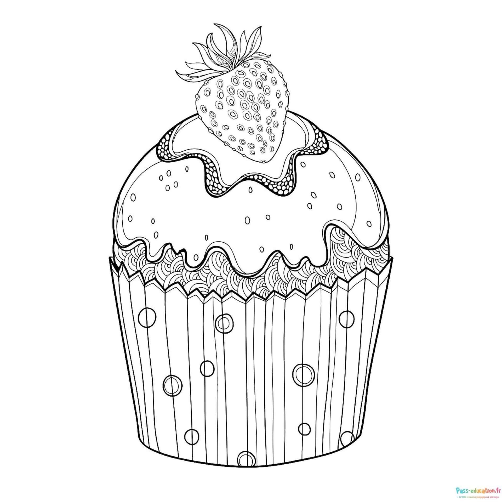 Coloriage Cupcake à la fraise à imprimer et colorier