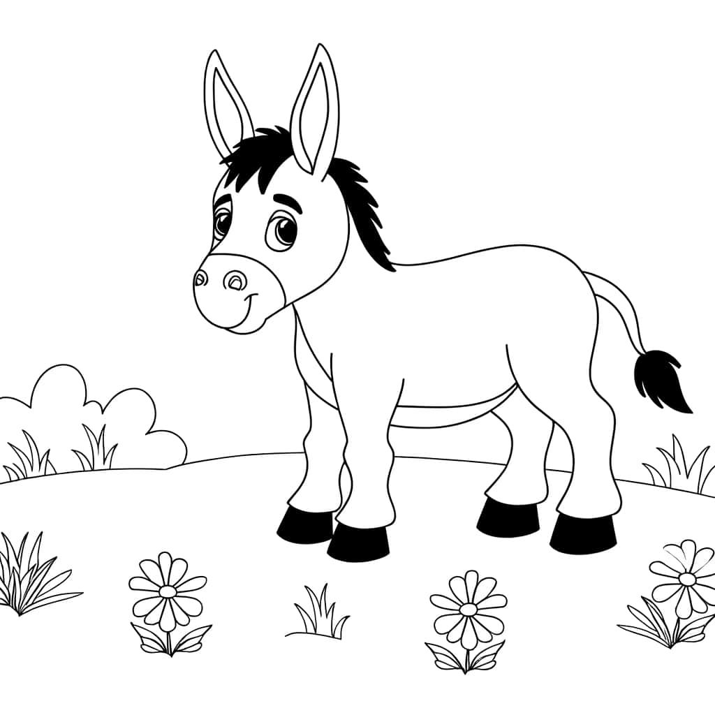Coloriage Âne heureux à imprimer et colorier